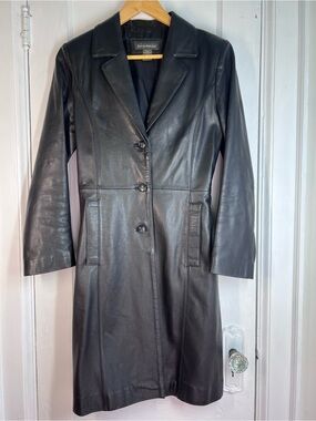 Banana Republic Black Leather Long Coat Fall Coat Trench Coat